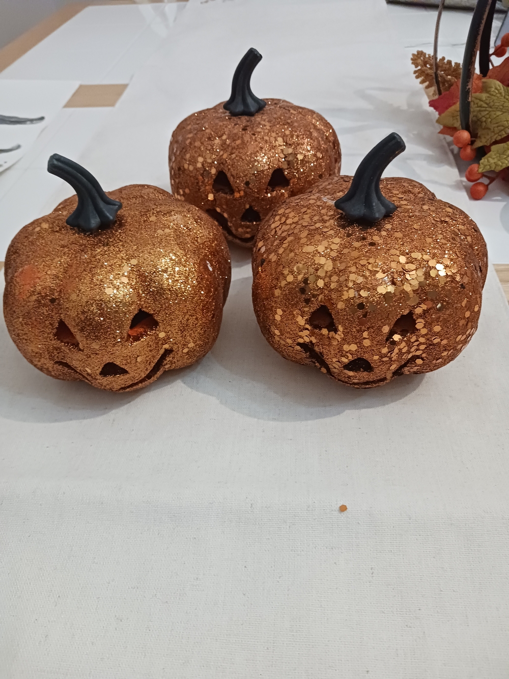 Sparkling Orange Glitter Jack-O'-Lantern Pumpkin Trio